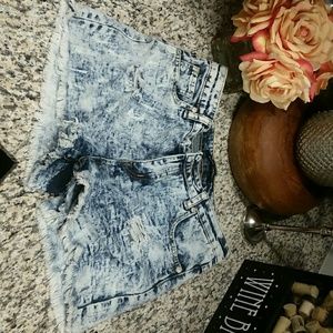Stone wash cut off ripped stretch jeans shorts